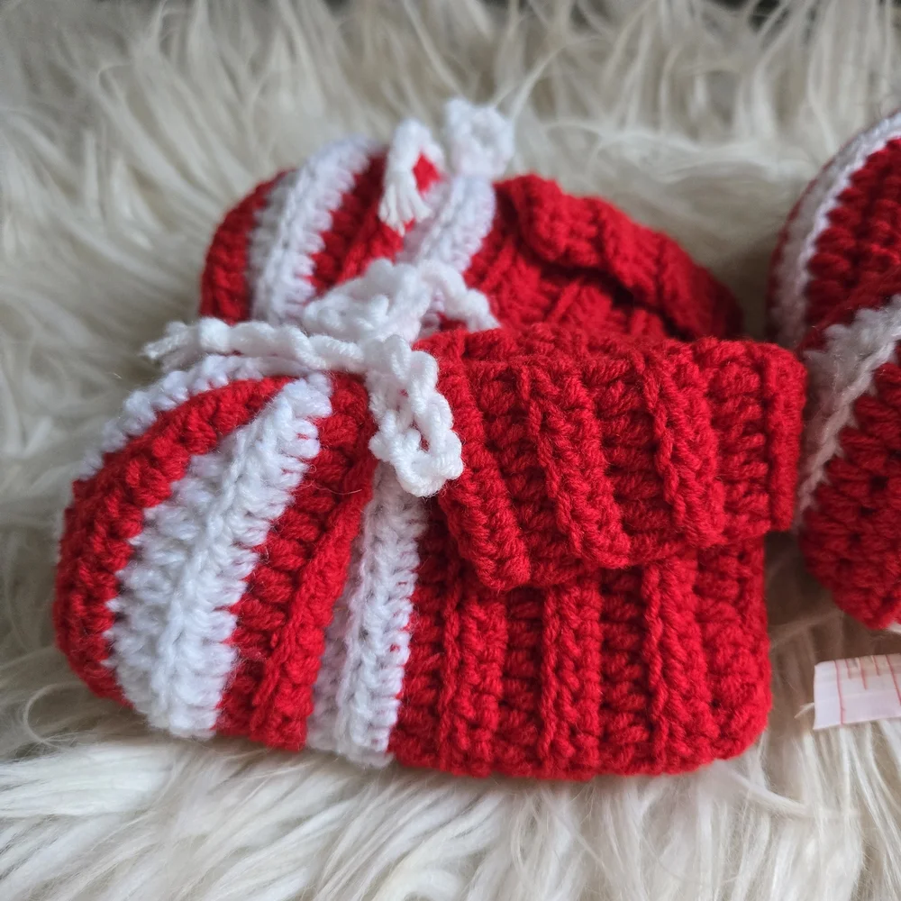 Red and White Knitted Baby Booties